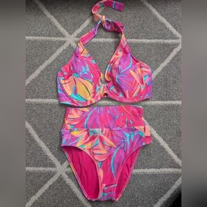 Sunsets Tropical Print High Rise Women's Bikini 2 Piece Swimsuit